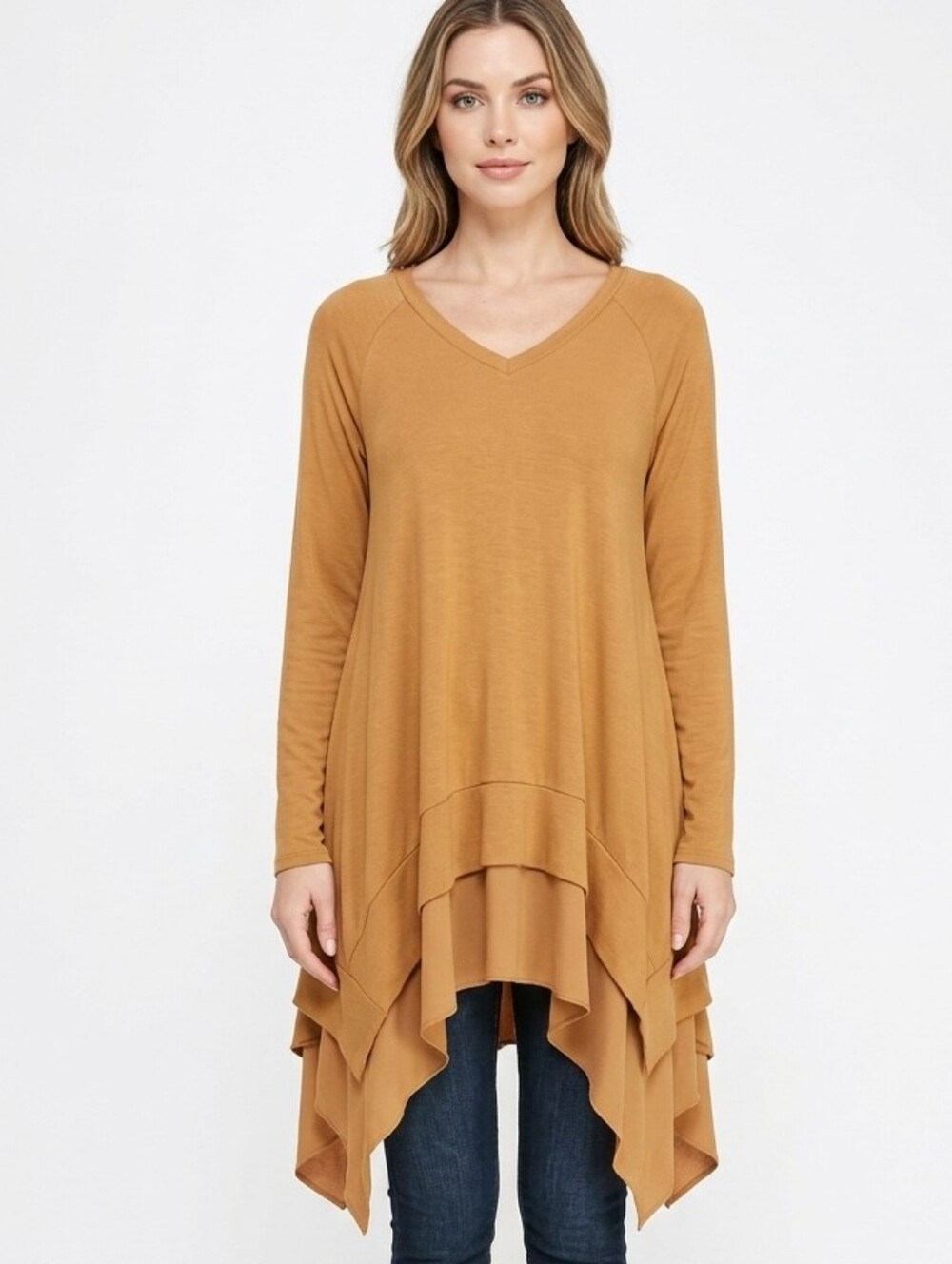 DG2 Excellent Cond Size L Mustard Yellow Layered Asymmetric Tunic